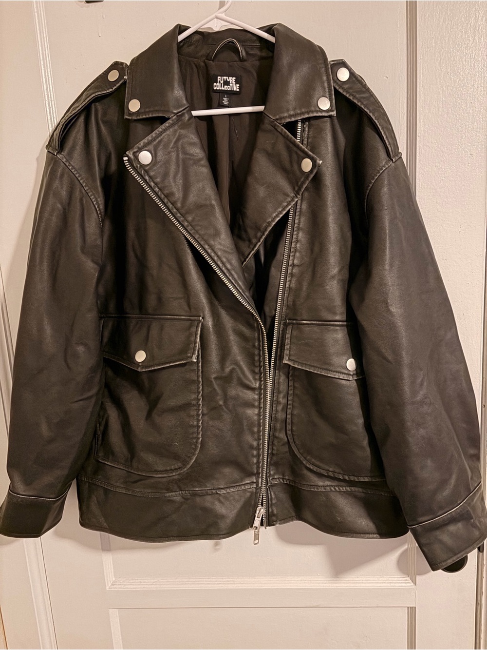 Future Collective Women's Black Faux Leather Moto Jacket